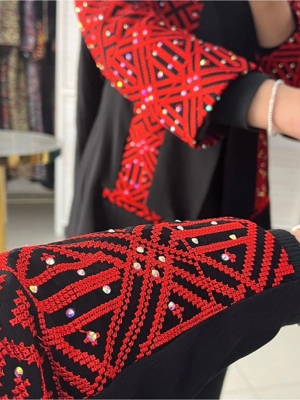 Embroidered Palestinian Jacket with Rhinestones - Picture 4 of 7